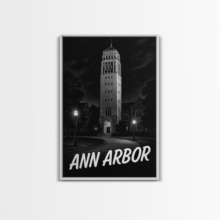 Ann Arbor Travel Poster, Framed Canvas Print, Night Street Poster Art, Ann Arbor Poster Print, Vintage Travel Print, Vintage Travel Art