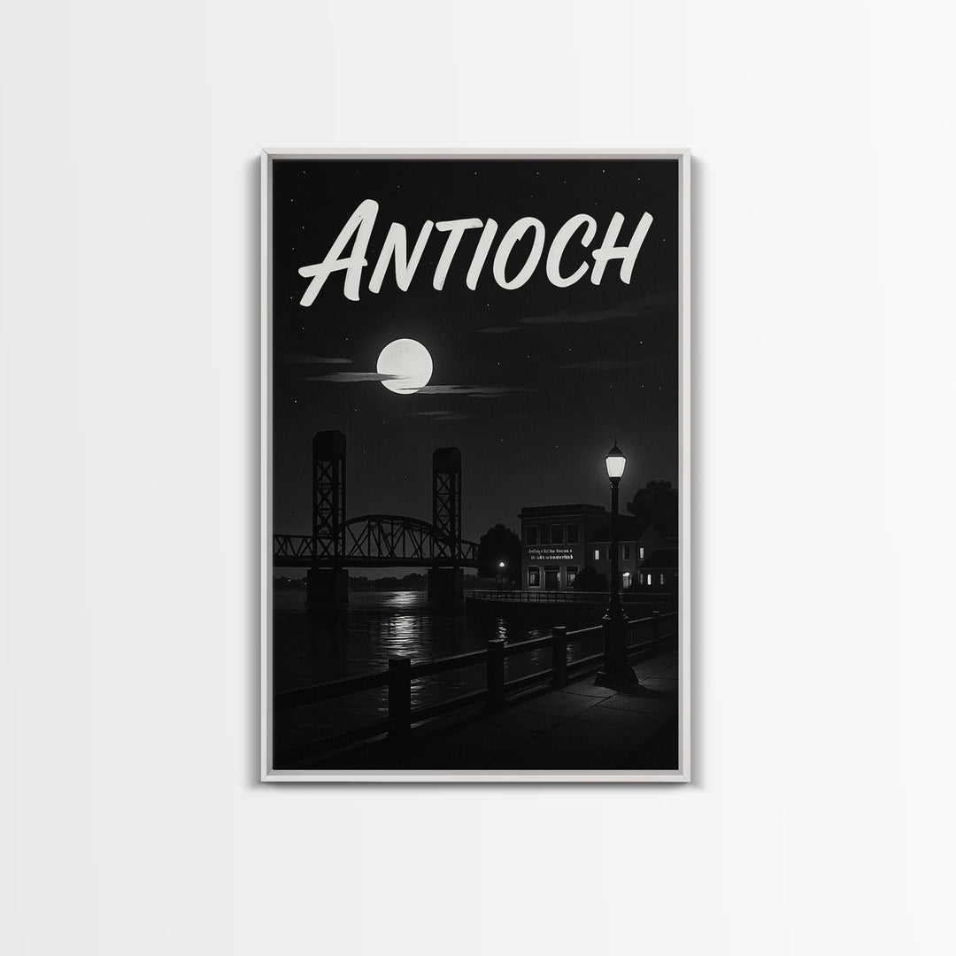 Antioch Travel Poster, Framed Canvas Print, Black And White Travel Art, Antioch Wall Art, Watercolor Downtown Skyline, Travel Wall Decor