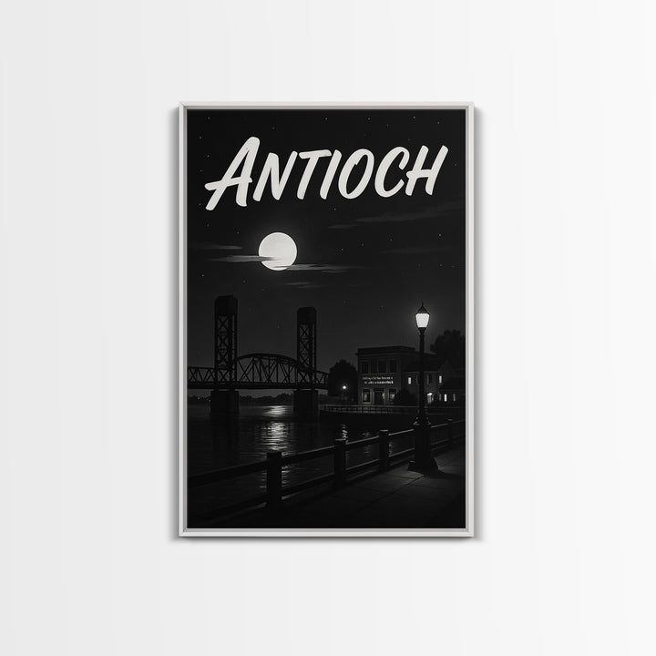 Antioch Travel Poster, Framed Canvas Print, Black And White Travel Art, Antioch Wall Art, Watercolor Downtown Skyline, Travel Wall Decor