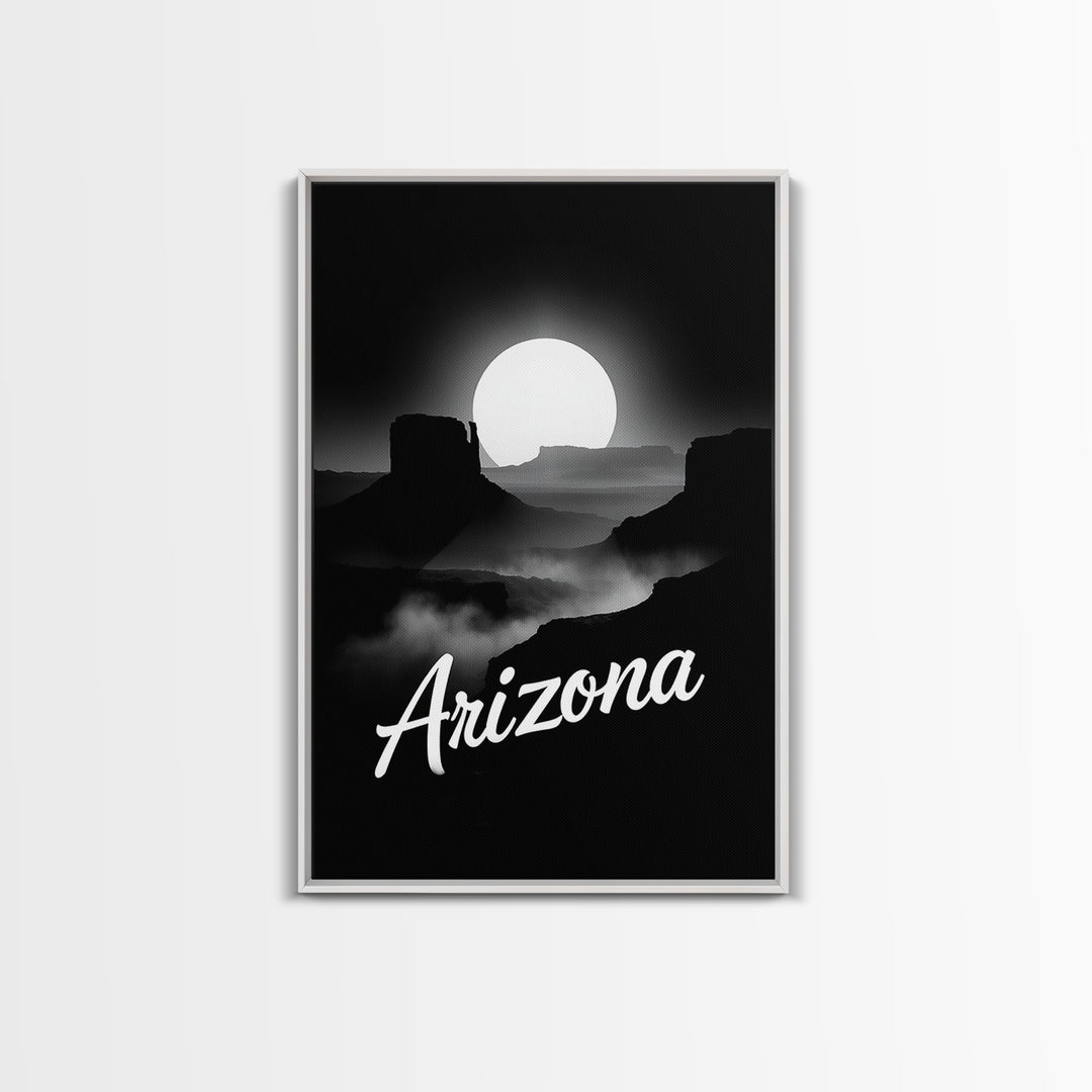 Arizona Travel Poster, Framed Canvas Print, Night Street Poster Art, Arizona City Art, Eclectic Wall Decor, Mid Century Wall Art