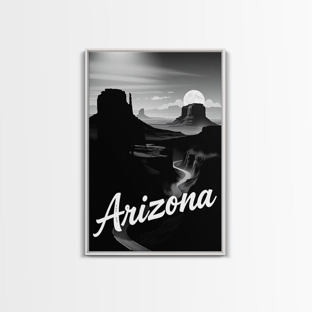 Arizona Travel Poster, Framed Canvas Print, Black And White Travel Art, Arizona Poster Print, Mid Century Wall Art, City Travel Prints