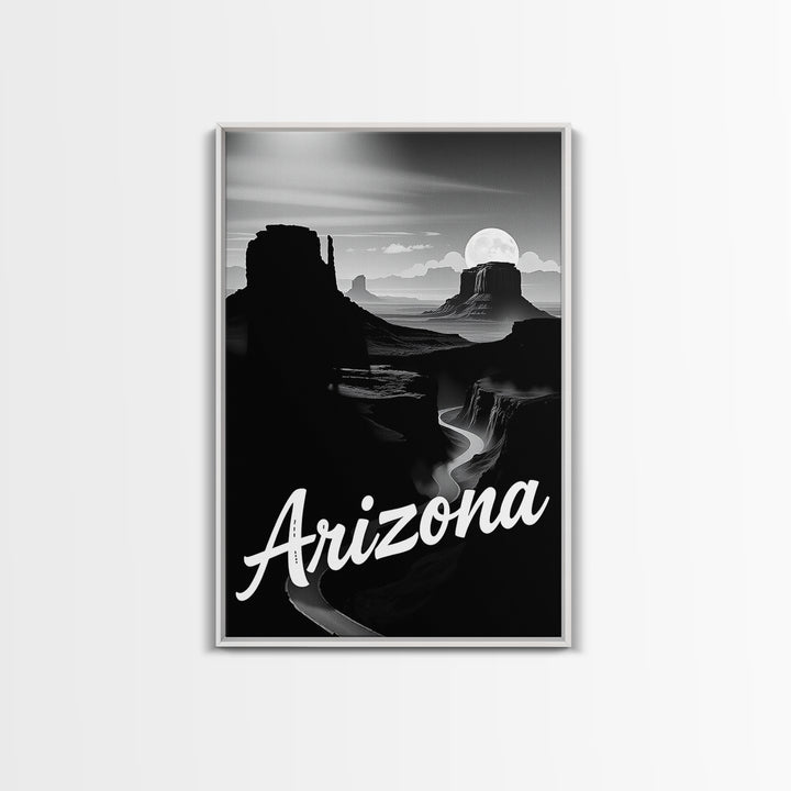 Arizona Travel Poster, Framed Canvas Print, Black And White Travel Art, Arizona Poster Print, Mid Century Wall Art, City Travel Prints