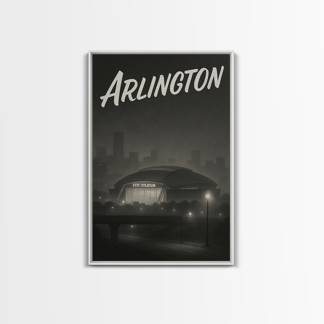 Arlington Texas Travel Poster, Canvas Print, Black And White Travel Art, Arlington Wall Art, Vintage Travel Art, Gift For Travelers