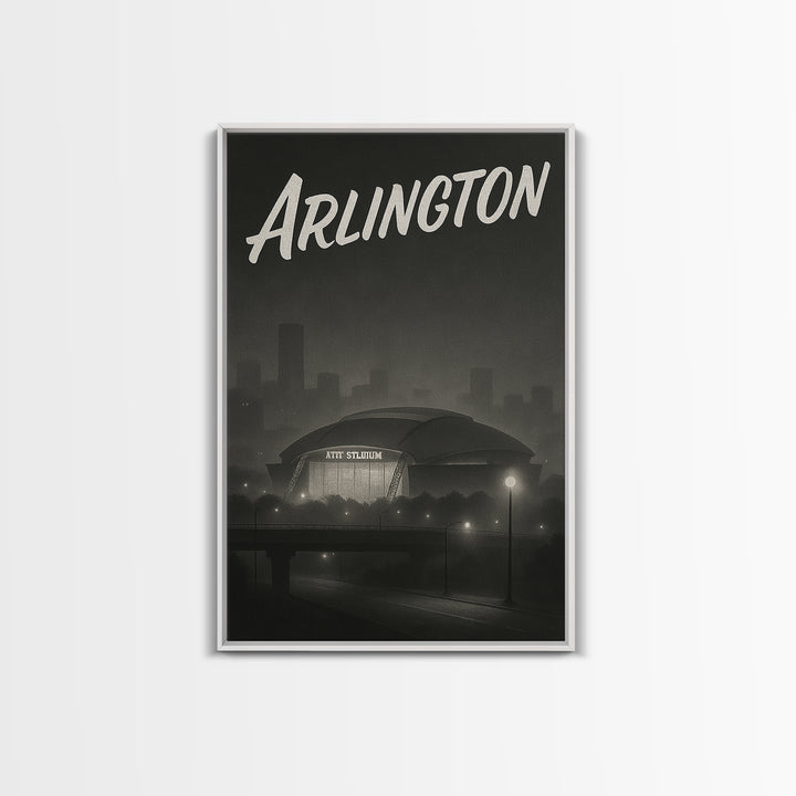 Arlington Texas Travel Poster, Canvas Print, Black And White Travel Art, Arlington Wall Art, Vintage Travel Art, Gift For Travelers