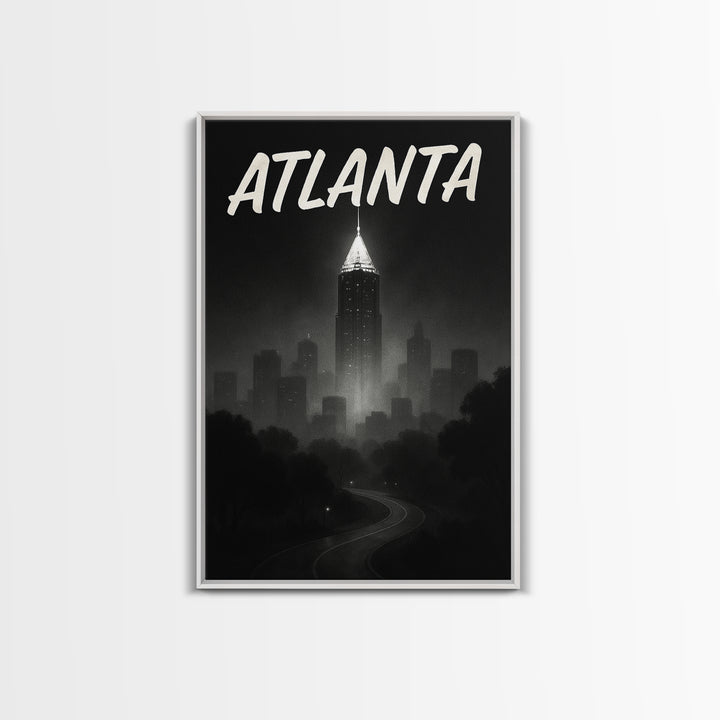Atlanta Travel Poster, Framed Canvas Print, Night Street Poster Art, Atlanta Wall Art, Vintage Travel Print, Travel Art Print, Design 2