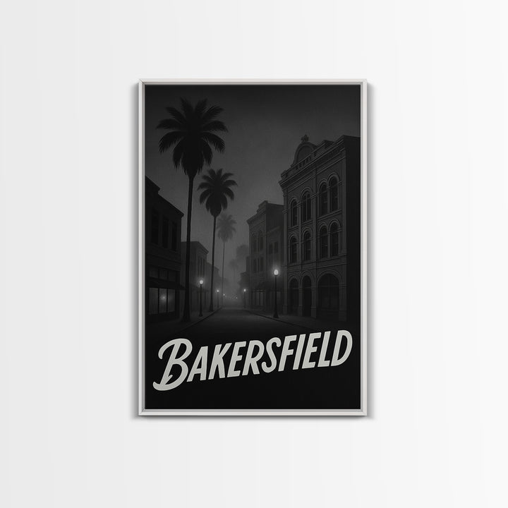 Bakersfield California Travel Poster, Canvas Print, Black And White Travel Art, Bakersfield Wall Art, Fine Art Print, Home Office Decor