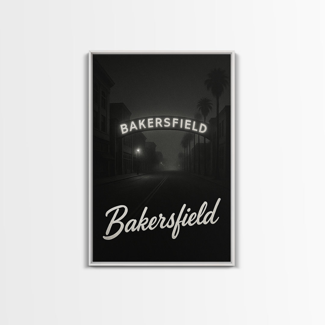 Bakersfield Travel Poster, Canvas Print, Vintage Noir Poster Art, Bakersfield Art Print, Travel Poster Set, City Travel Prints