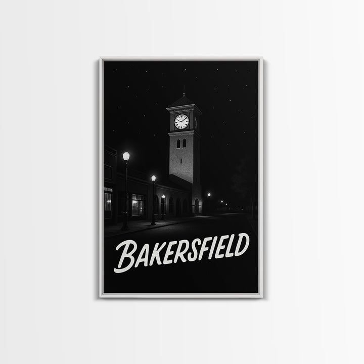 Bakersfield Travel Poster, Framed Canvas Print, Vintage Noir Poster Art, Bakersfield City Art, Vintage City Poster, Mid Century Wall Art