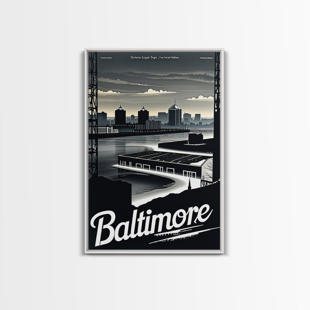Baltimore Travel Poster, Framed Canvas Print, Black And White Travel Art, Baltimore Poster Print, Retro Travel Print, Home Office Decor