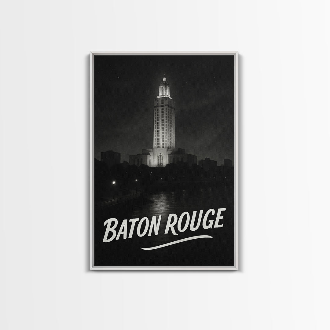 Baton Rouge Louisiana Travel Poster, Canvas Print, Black And White Travel Art, Baton Rouge Travel Art, Vintage City Art, City Travel Prints