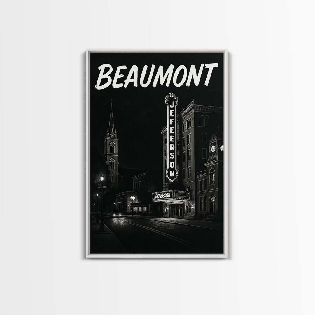 Beaumont Travel Poster, Framed Canvas Print, Dark Moody City Wall Art, Beaumont City Art, Eclectic Wall Decor, Living Room Wall Art