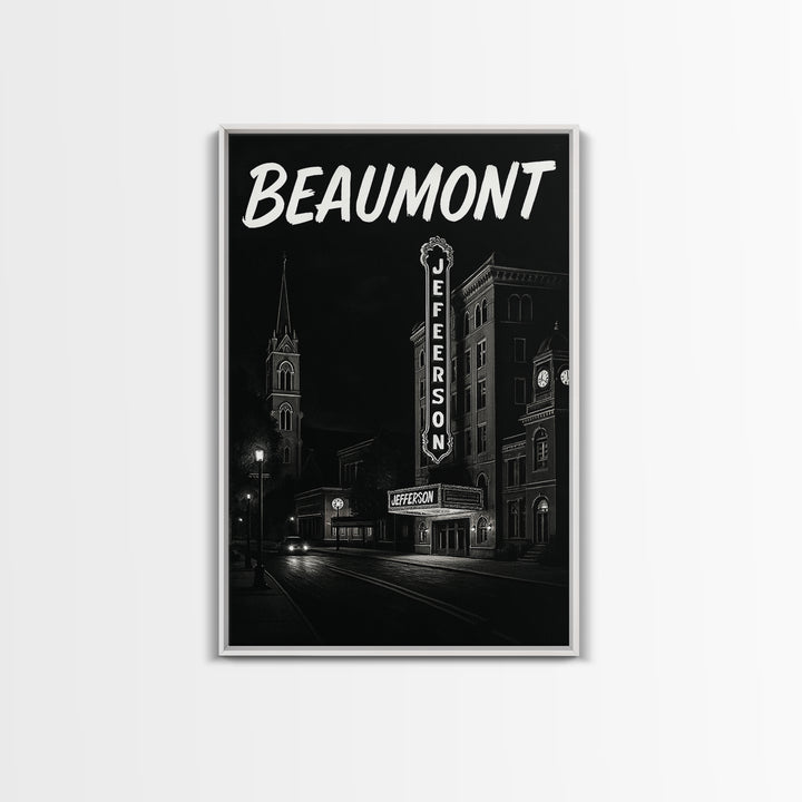 Beaumont Travel Poster, Framed Canvas Print, Dark Moody City Wall Art, Beaumont City Art, Eclectic Wall Decor, Living Room Wall Art