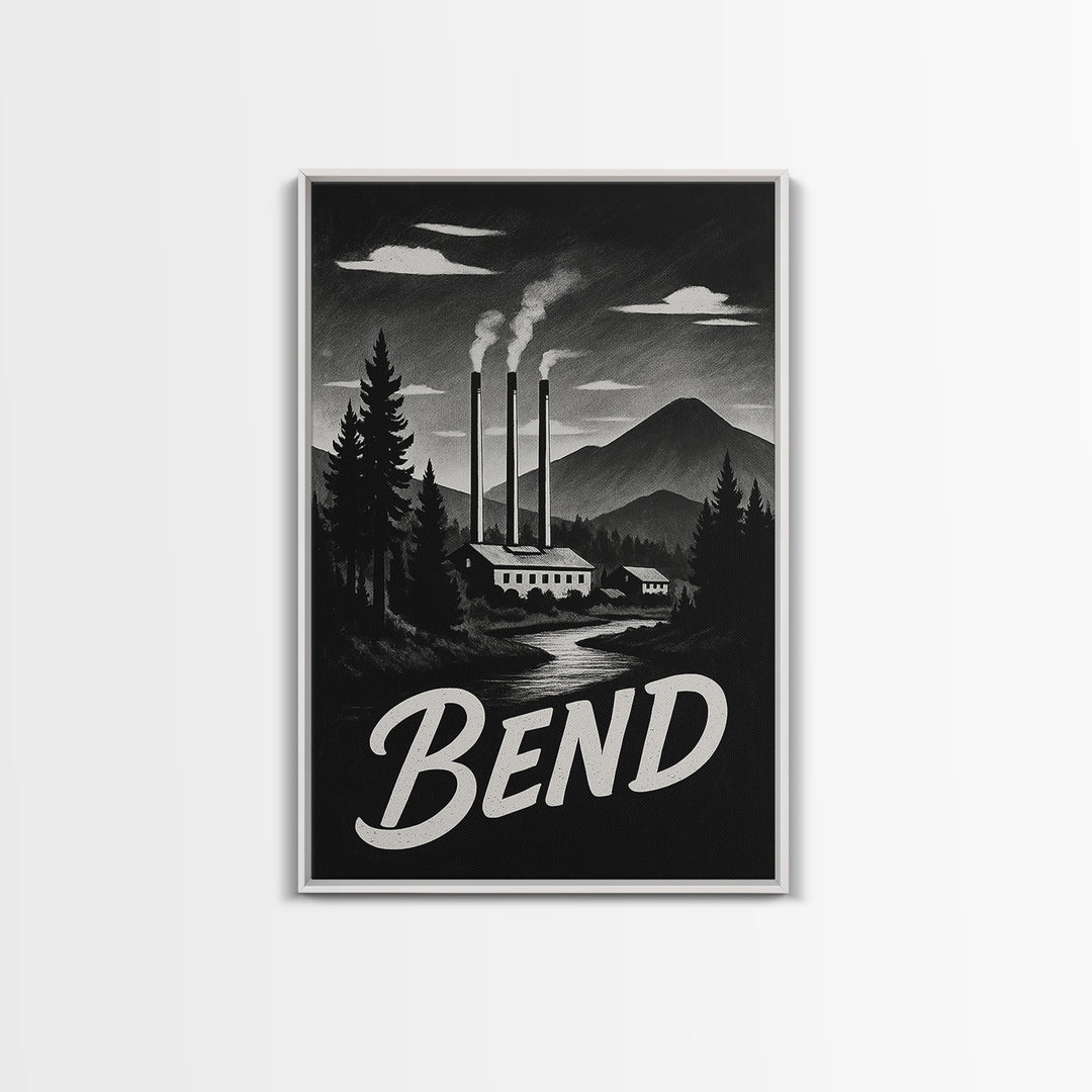 Bend Oregon Travel Poster, Canvas Print, Vintage Noir Poster Art, Bend City Art, Fine Art Print, Vintage Travel Print, Vintage City Poster