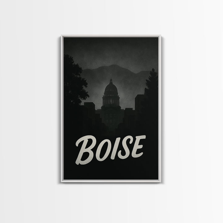 Boise Idaho Travel Poster, Canvas Print, Night Street Poster Art, Boise Wall Art, City Illustration, Travel Wall Art, Travel Wall Decor