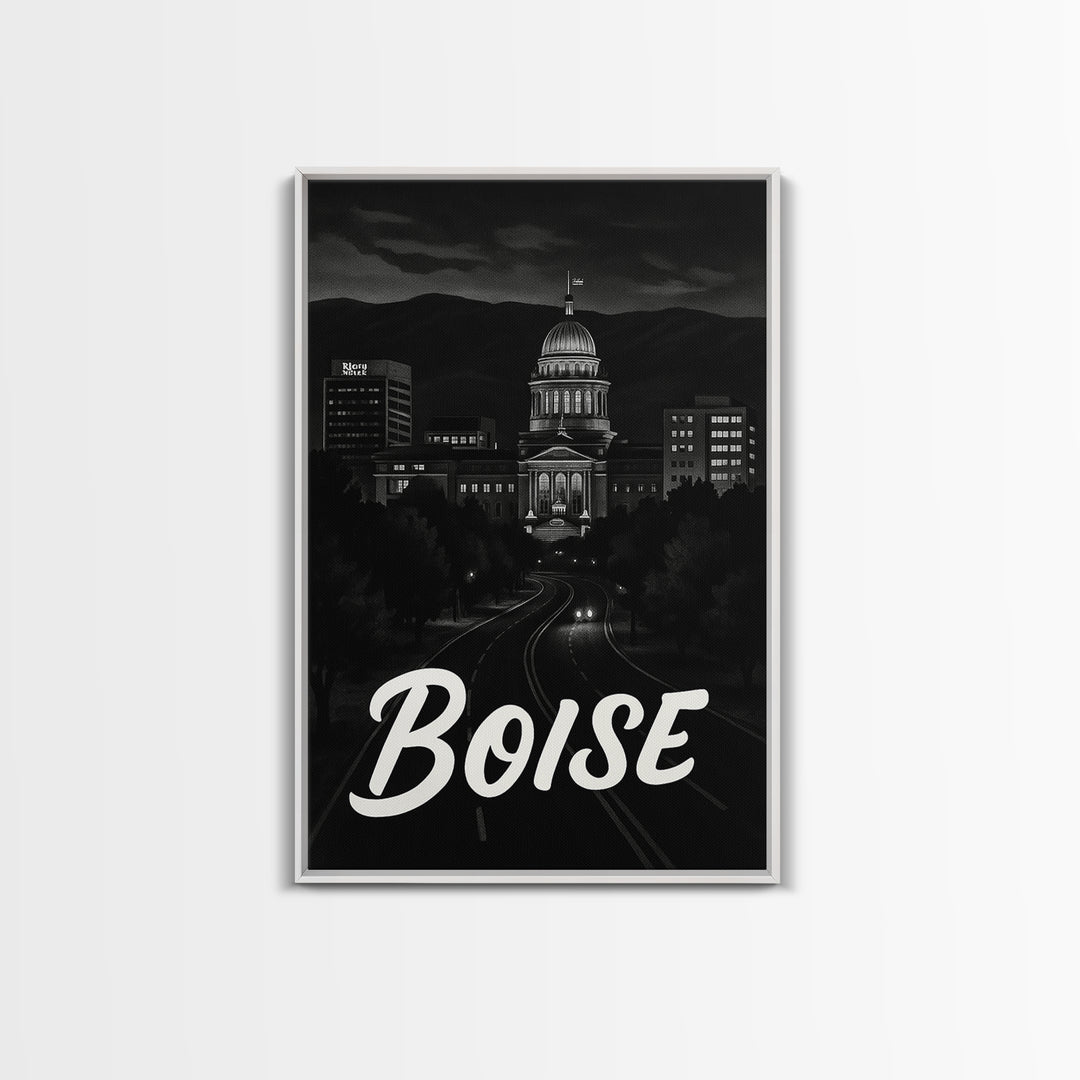 Boise Travel Poster, Canvas Print, Black And White Travel Art, Boise Travel Art, Retro Travel Print, Travel Poster Art, Home Office Decor