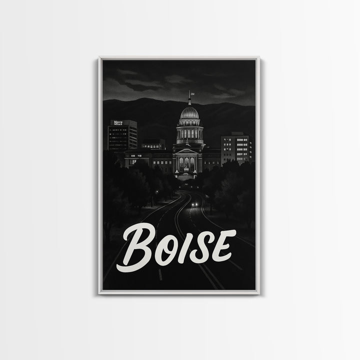 Boise Travel Poster, Canvas Print, Black And White Travel Art, Boise Travel Art, Retro Travel Print, Travel Poster Art, Home Office Decor