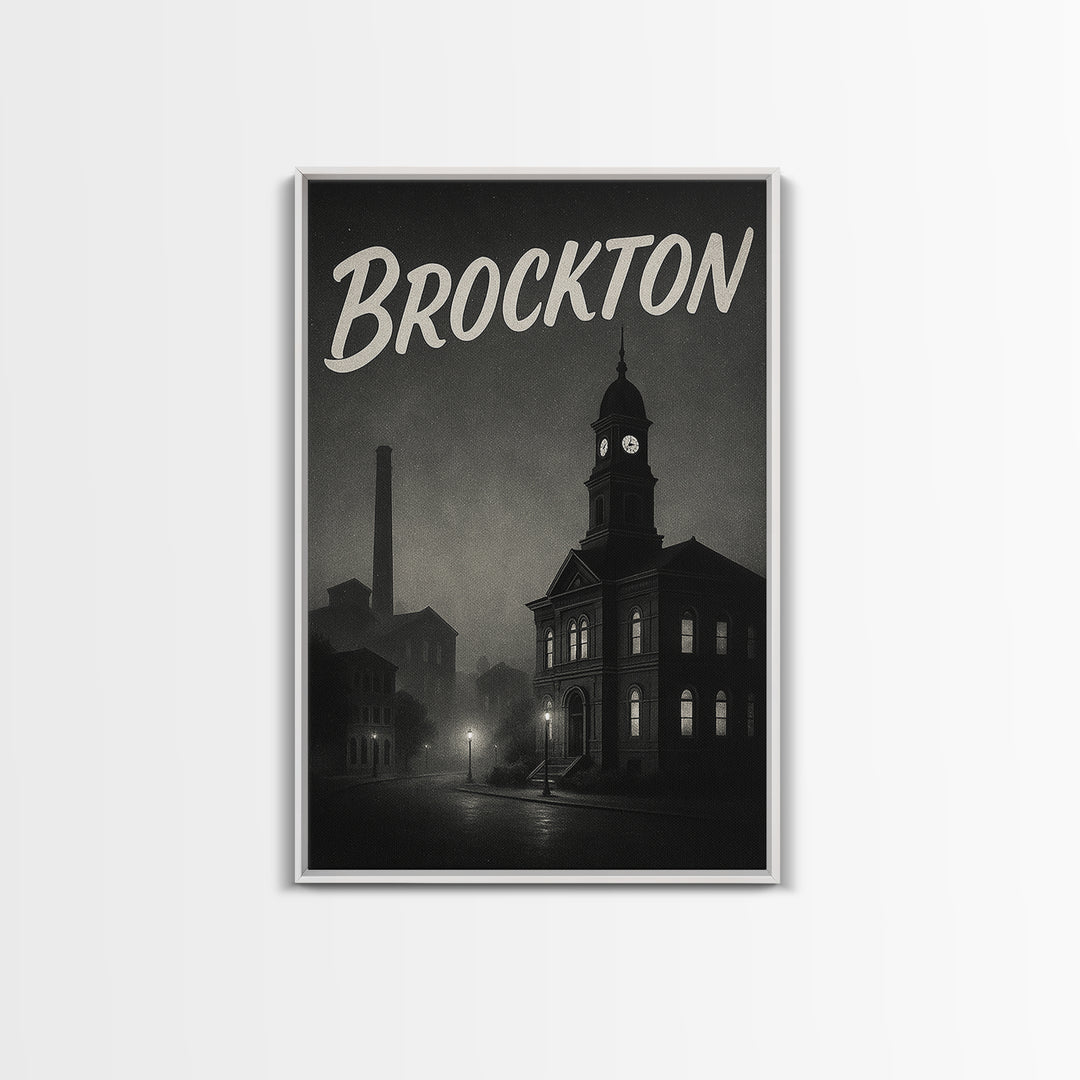 Brockton Massachusetts Travel Poster, Canvas Print, Vintage Noir Poster Art, Brockton City Art, Travel Prints, Travel Wall Art, Art Print