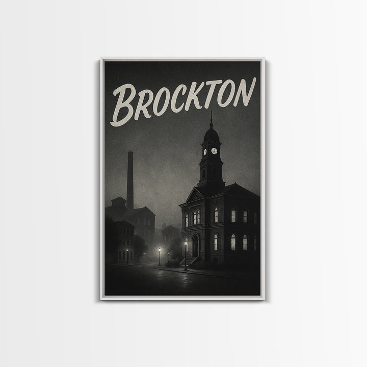 Brockton Massachusetts Travel Poster, Canvas Print, Vintage Noir Poster Art, Brockton City Art, Travel Prints, Travel Wall Art, Art Print