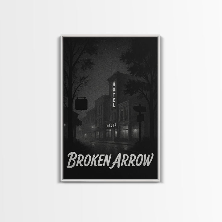 Broken Arrow Oklahoma Travel Poster, Canvas Print, Black And White Travel Art, Broken Arrow Wall Art, Travel Print, Vintage Travel Art