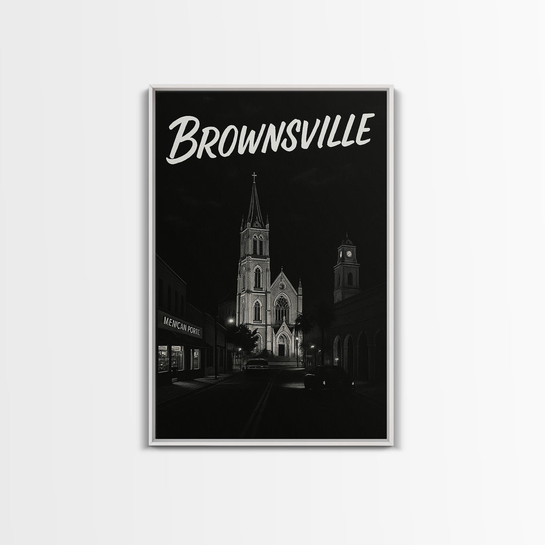 Brownsville Travel Poster, Canvas Print, Dark Moody City Wall Art, Brownsville Poster Print, Home Office Decor, Wanderlust Decor