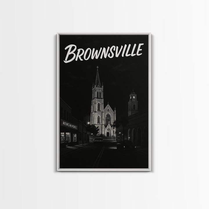 Brownsville Travel Poster, Canvas Print, Dark Moody City Wall Art, Brownsville Poster Print, Home Office Decor, Wanderlust Decor
