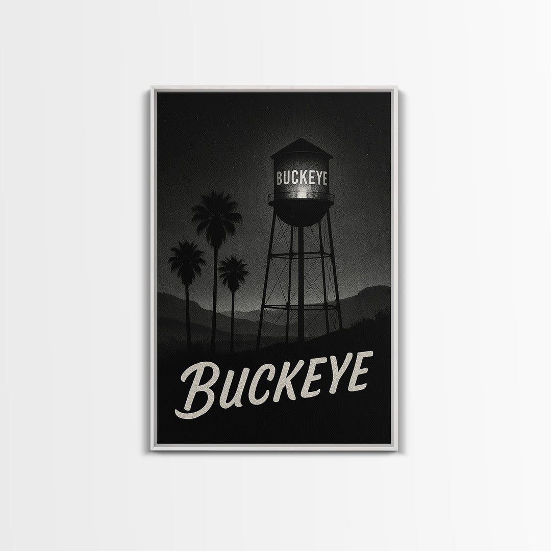 Buckeye Arizona Travel Poster, Framed Canvas Print, Black And White Travel Art, Buckeye Art Print, Travel Wall Decor, Home Office Decor