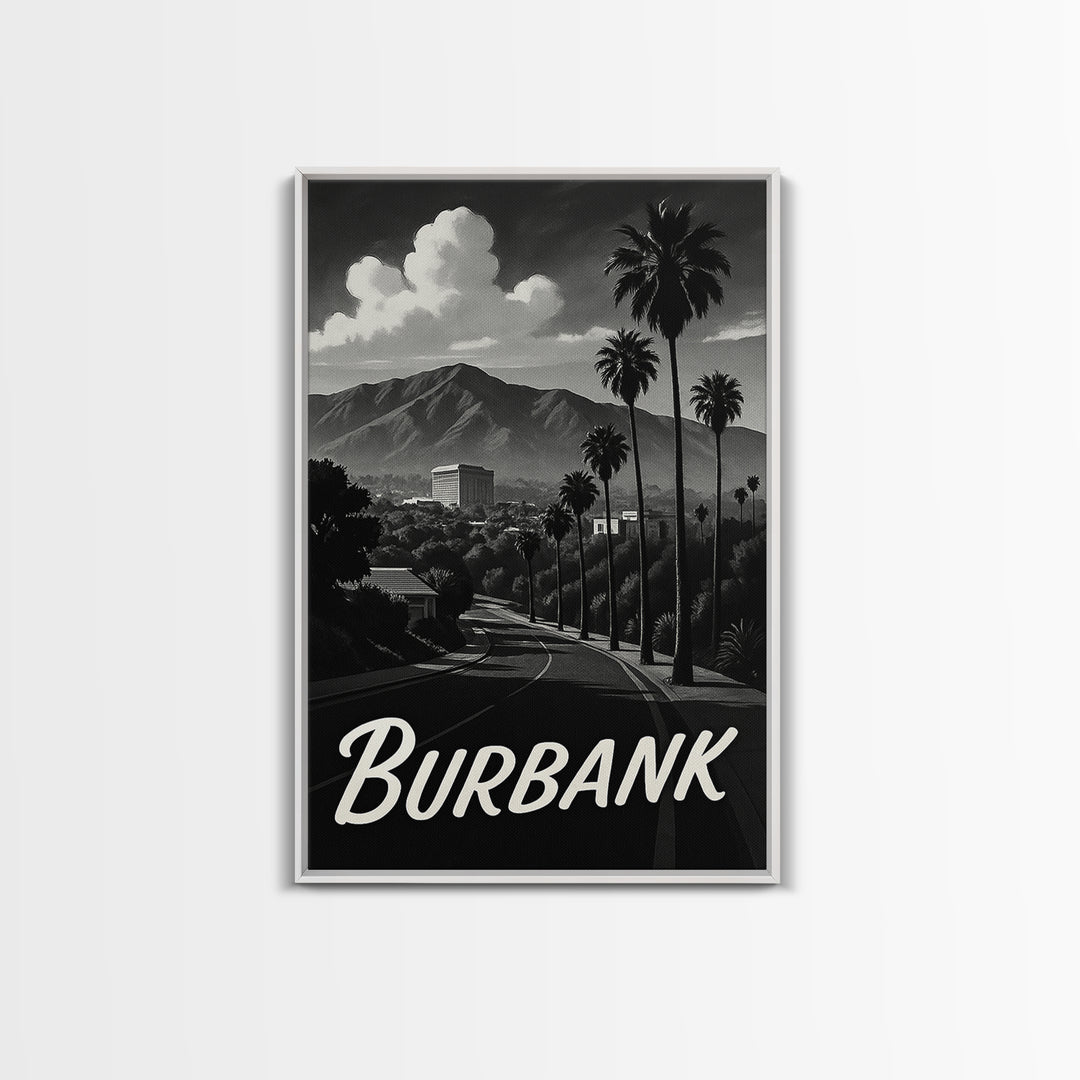 Burbank Travel Poster, Framed Canvas Print, Night Street Poster Art, Burbank City Art, Gift For Travelers, Eclectic Wall Decor
