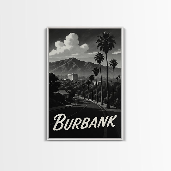 Burbank Travel Poster, Framed Canvas Print, Night Street Poster Art, Burbank City Art, Gift For Travelers, Eclectic Wall Decor