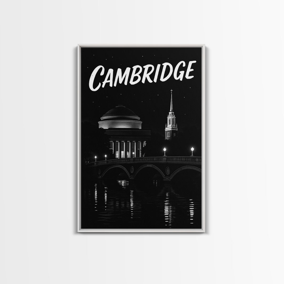 Cambridge Travel Poster, Canvas Print, Black And White Travel Art, Cambridge Wall Art, Fine Art Print, Gift For Travelers, Vintage City Art