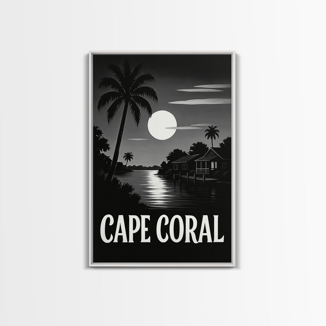 Cape Coral Travel Poster, Canvas Print, Dark Moody City Wall Art, Cape Coral Travel Art, Travel Art Print, Home Office Decor, Art Print