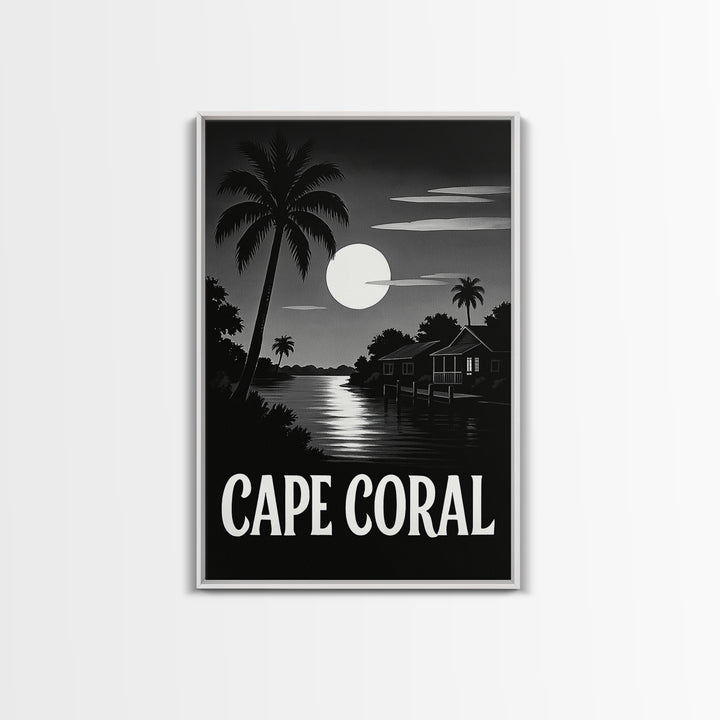 Cape Coral Travel Poster, Canvas Print, Dark Moody City Wall Art, Cape Coral Travel Art, Travel Art Print, Home Office Decor, Art Print