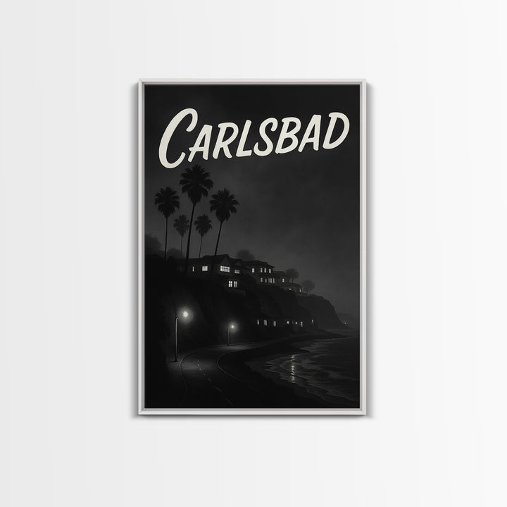 Carlsbad California Travel Poster, Framed Canvas Print, Night Street Poster Art, Carlsbad City Art, Travel Poster Set, Eclectic Wall Decor