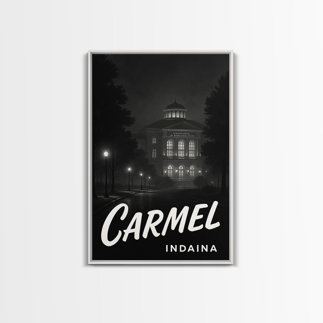 Carmel Indiana Travel Poster, Canvas Print, Vintage Noir Poster Art, Carmel Travel Art, Travel Art, Retro Travel Print, Mid Century Wall Art