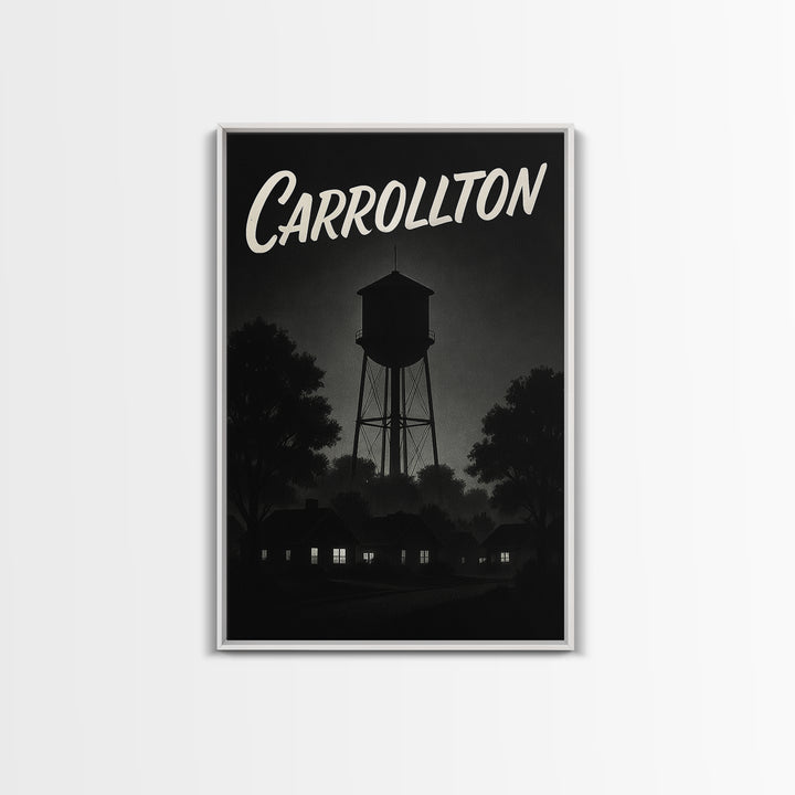 Carrollton Travel Poster, Framed Canvas Print, Vintage Noir Poster Art, Carrollton Wall Art, City Illustration, Vintage City Art