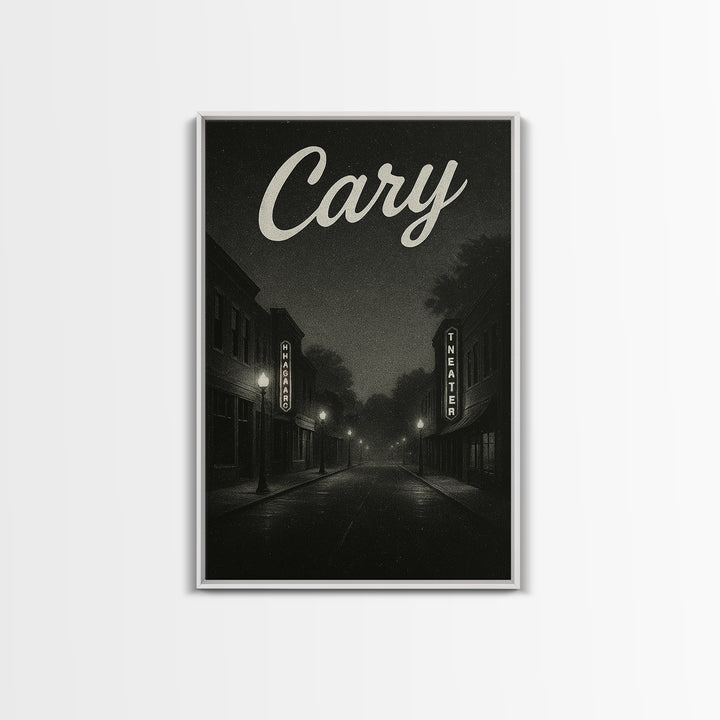 Cary North Carolina Travel Poster, Canvas Print, Dark Moody City Wall Art, Cary Print, Travel Poster Set, Travel Art Print