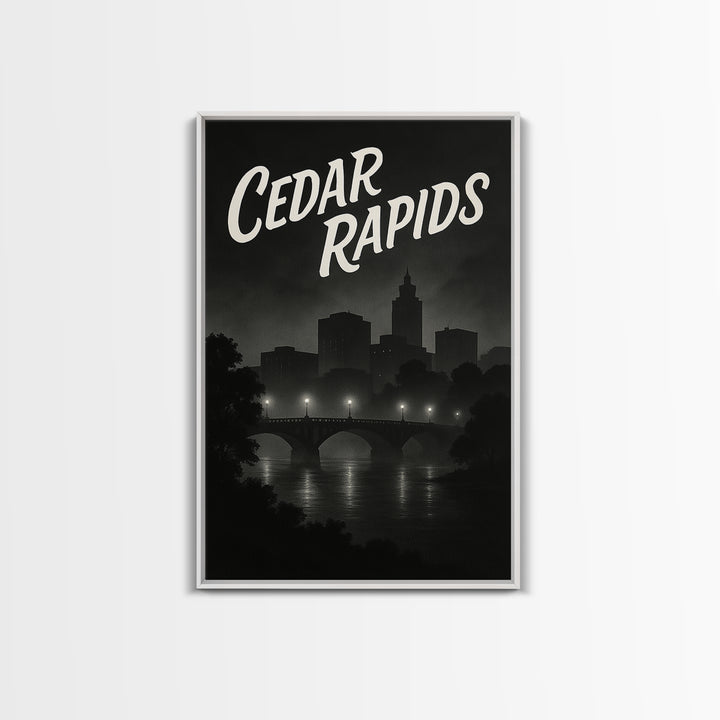 Cedar Rapids Iowa Travel Poster, Canvas Print, Dark Moody City Wall Art, Cedar Rapids Travel Art, Travel Poster Art, Wanderlust Decor