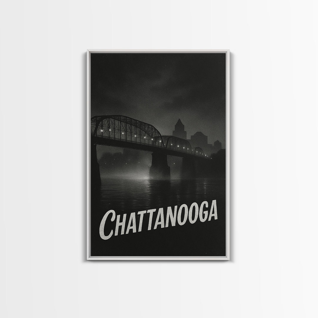 Chattanooga Tennessee Travel Poster, Canvas Print, Black And White Travel Art, Chattanooga Wall Art, Mid Century Wall Art, Travel Art