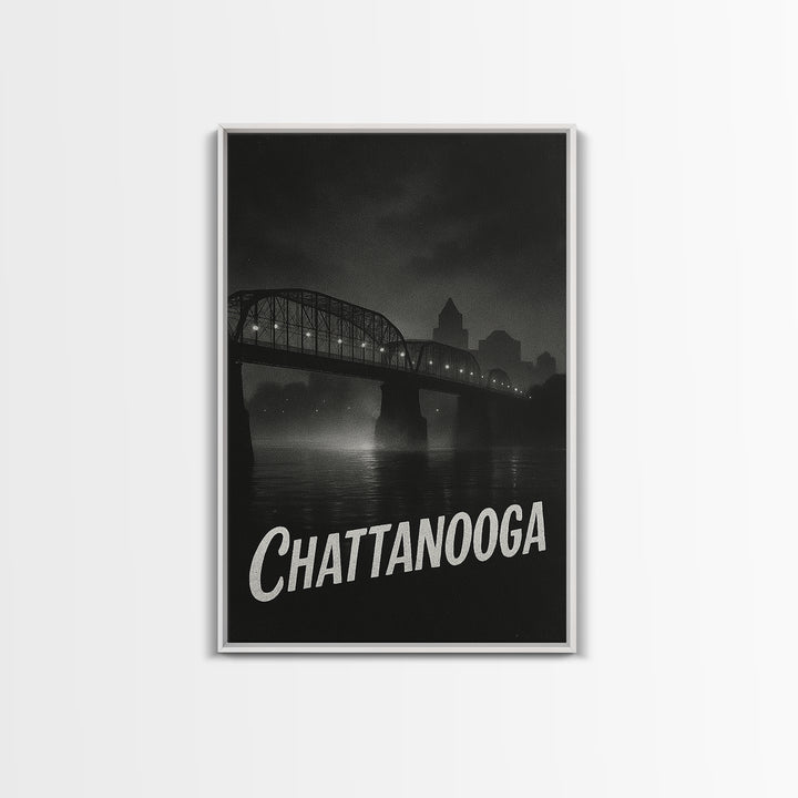 Chattanooga Tennessee Travel Poster, Canvas Print, Black And White Travel Art, Chattanooga Wall Art, Mid Century Wall Art, Travel Art