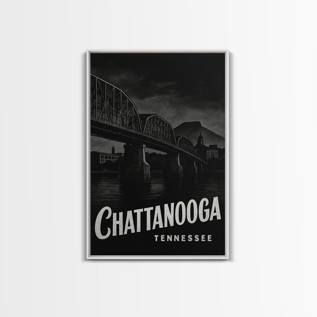 Chattanooga Travel Poster, Framed Canvas Print, Dark Moody City Wall Art, Chattanooga City Art, City Art Print, Wanderlust Decor