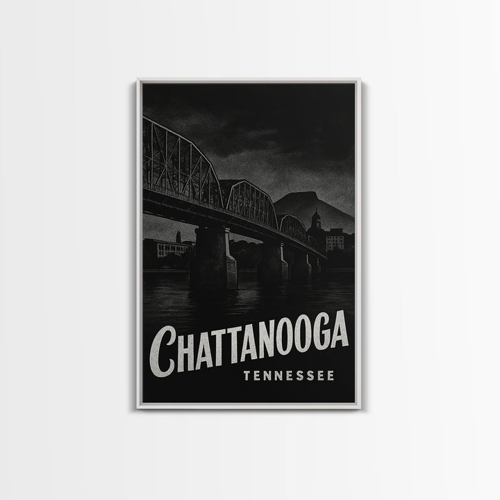 Chattanooga Travel Poster, Framed Canvas Print, Dark Moody City Wall Art, Chattanooga City Art, City Art Print, Wanderlust Decor