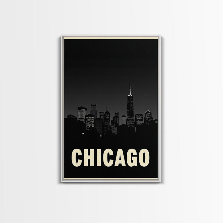 Chicago Illinois Travel Poster, Framed Canvas Print, Night Street Poster Art, Chicago Art Print, Vintage Travel Print, Travel Poster Art