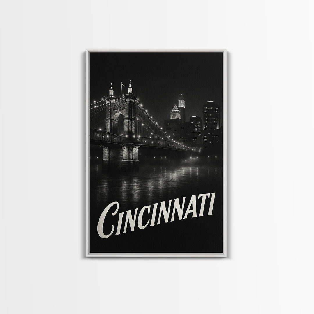 Cincinnati Ohio Travel Poster, Canvas Print, Black And White Travel Art, Cincinnati City Art, Travel Poster Art, City Art Print, Art Print
