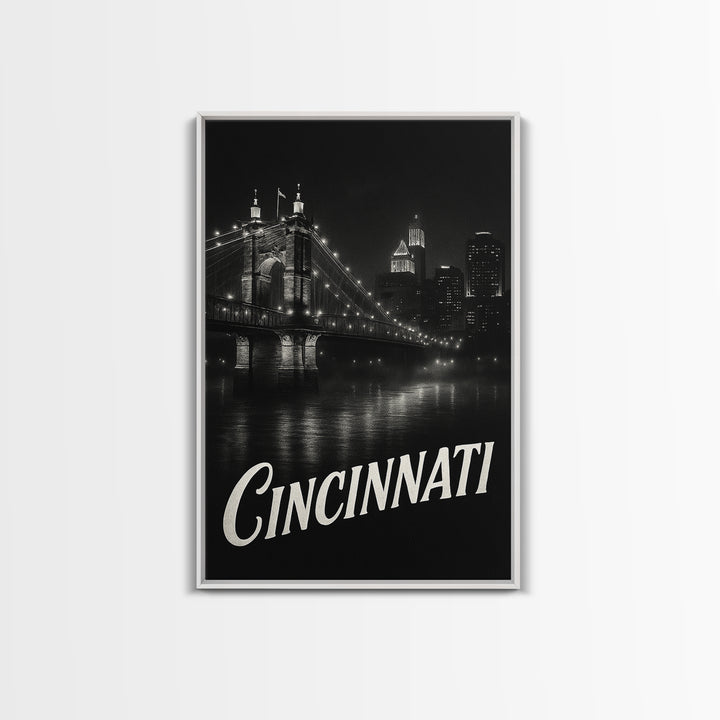 Cincinnati Ohio Travel Poster, Canvas Print, Black And White Travel Art, Cincinnati City Art, Travel Poster Art, City Art Print, Art Print