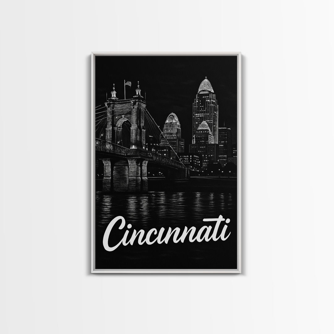 Cincinnati Travel Poster, Canvas Print, Night Street Poster Art, Cincinnati Poster Print, Travel Art Print, City Travel Prints