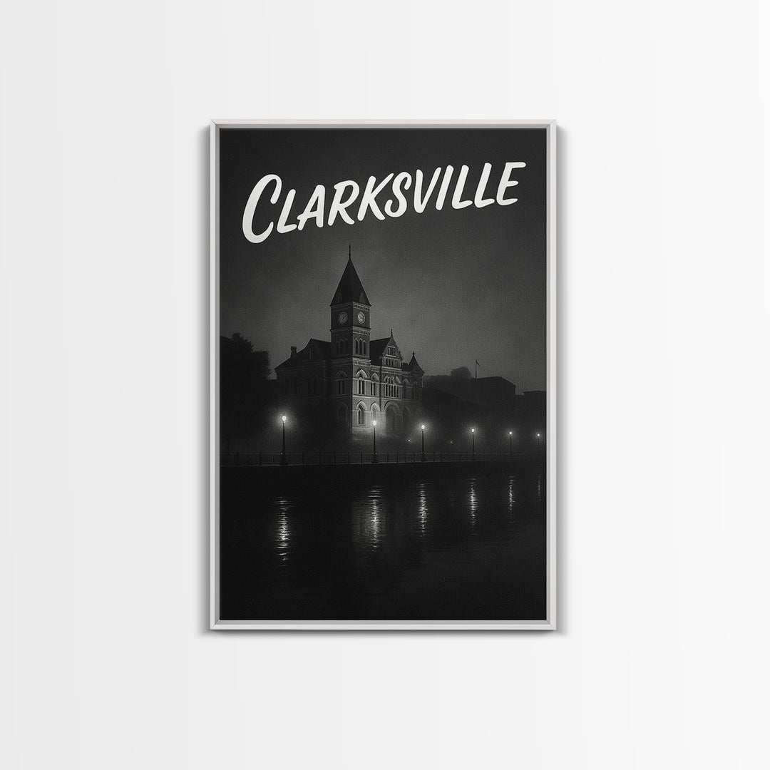 Clarksville Tennessee Travel Poster, Canvas Print, Night Street Poster Art, Clarksville Travel Art, Watercolor Downtown Skyline, Art Print