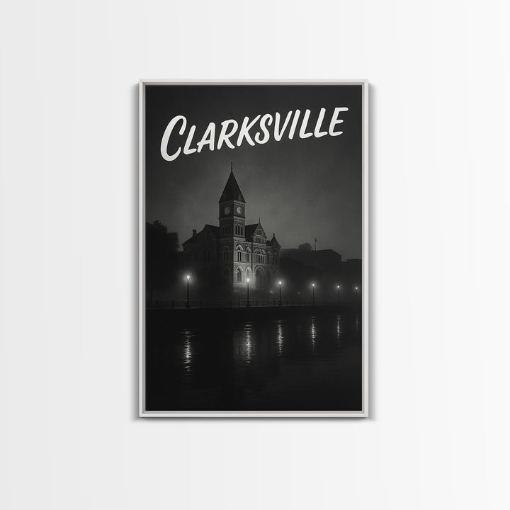 Clarksville Tennessee Travel Poster, Canvas Print, Night Street Poster Art, Clarksville Travel Art, Watercolor Downtown Skyline, Art Print