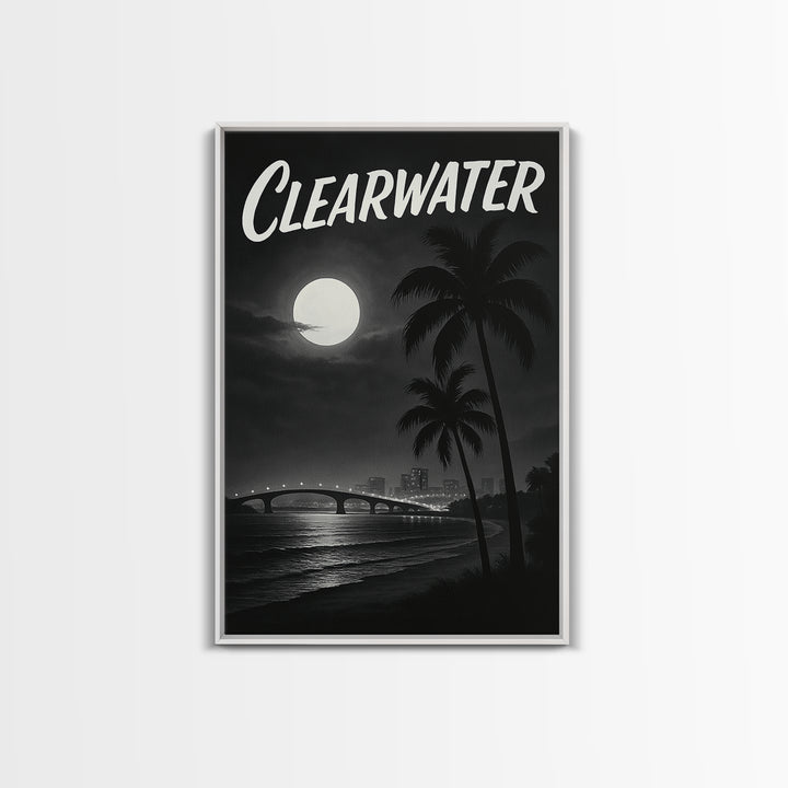 Clearwater Florida Travel Poster, Framed Canvas Print, Dark Moody City Wall Art, Clearwater Wall Art, Travel Poster Set, Travel Art Print