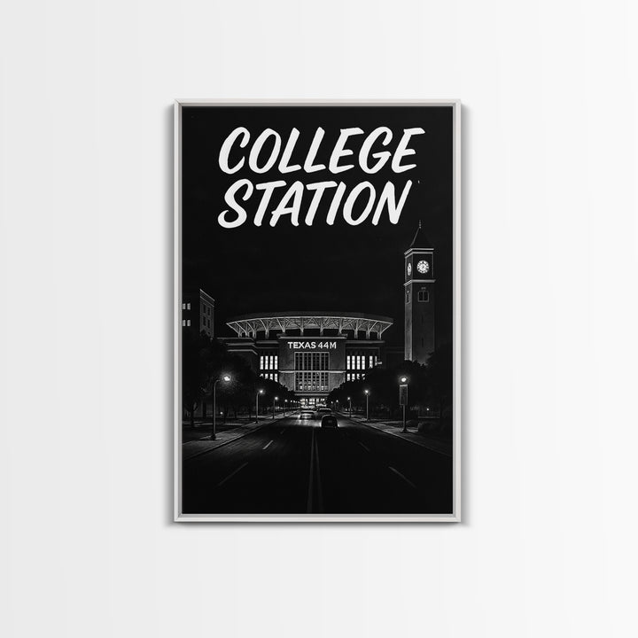 College Station Travel Poster, Canvas Print, Night Street Poster Art, College Station City Art, Travel Poster Art, Vintage Travel Art