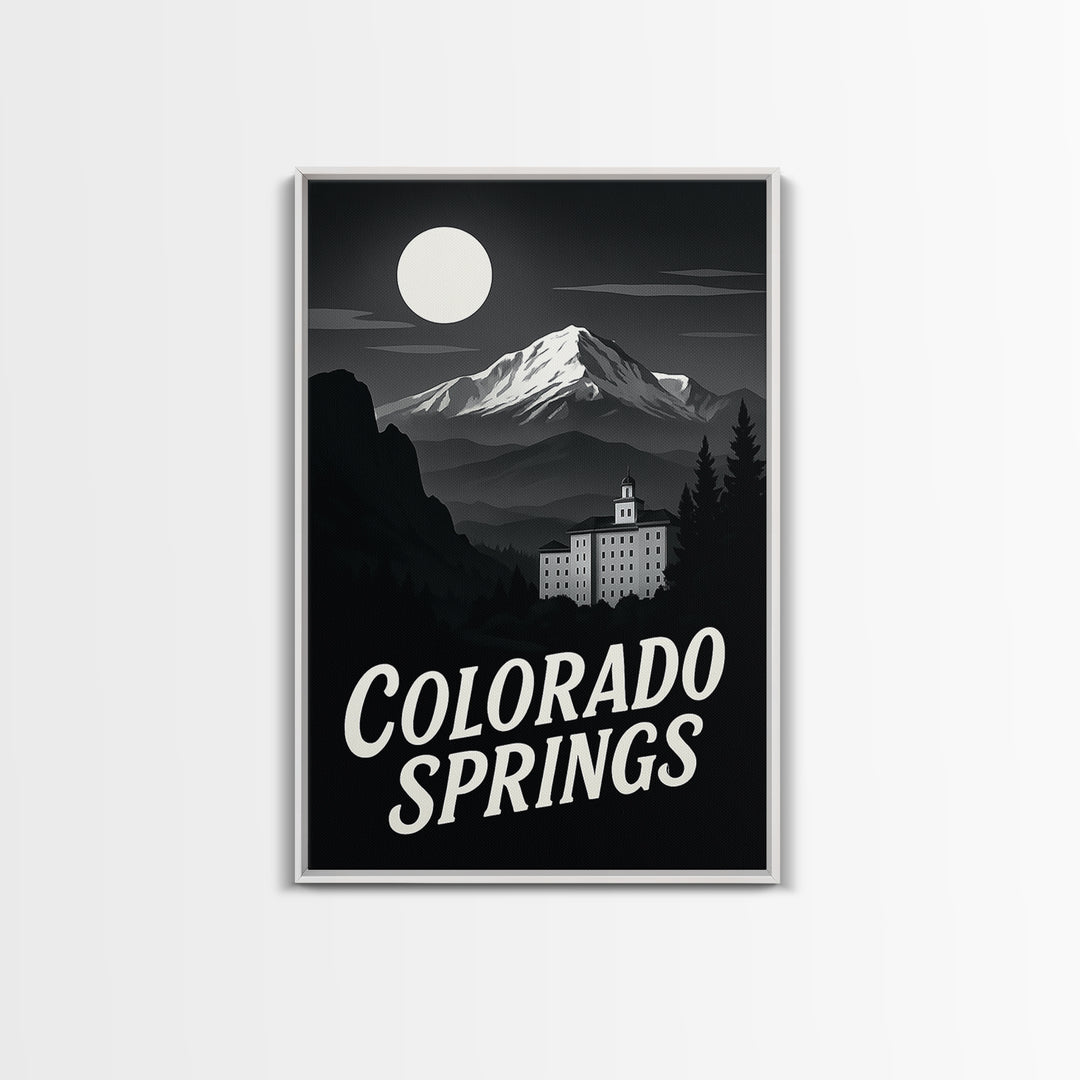 Colorado Springs Travel Poster, Canvas Print, Black And White Travel Art, Colorado Springs City Art, Travel Poster Art, City Illustration