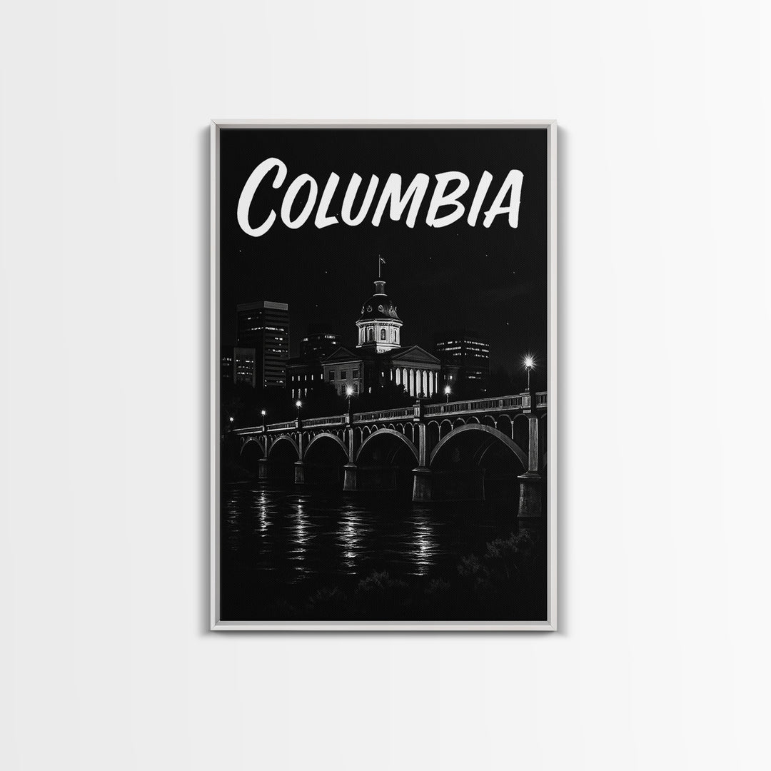 Columbia South Carolina Travel Poster, Canvas Print, Night Street Poster Art, Columbia Travel Art, Travel Prints, Art Print, Travel Wall Art